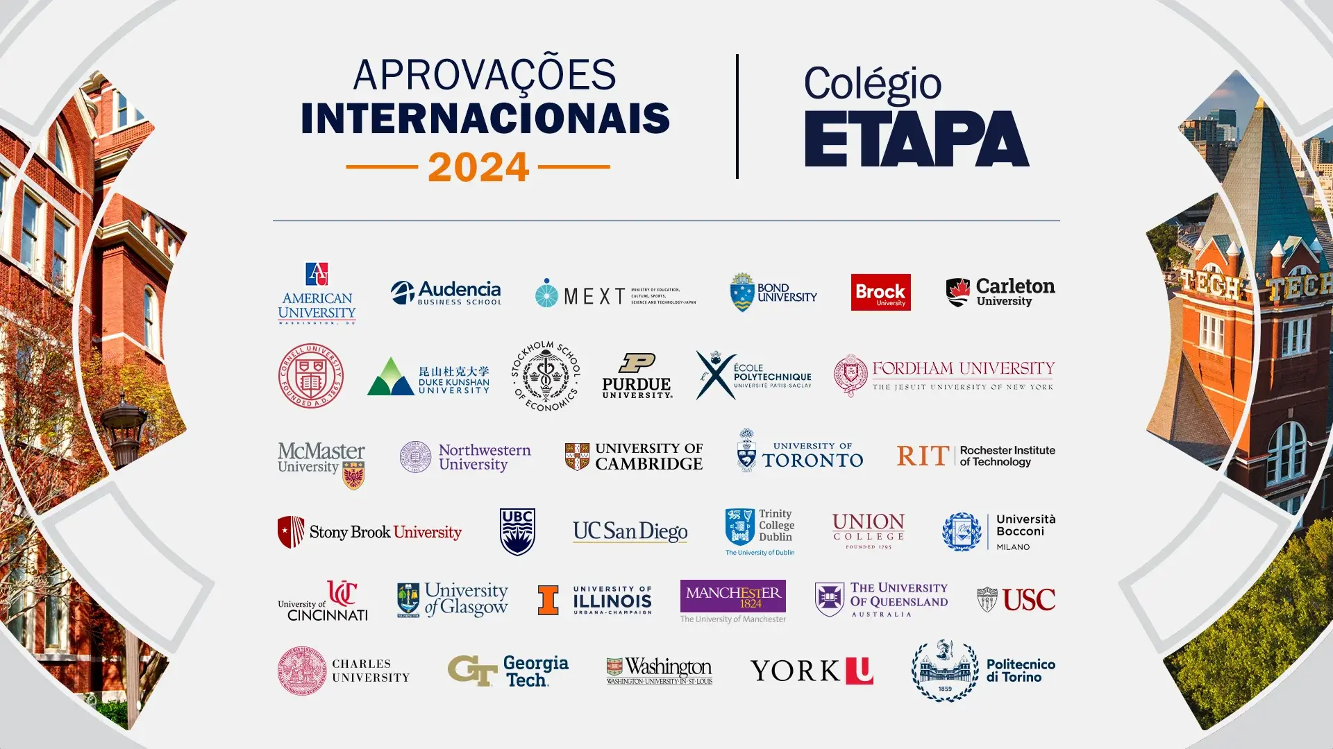 Conheça as aprovações internacionais dos alunos do Colégio Etapa que foram destaque em 2024. 