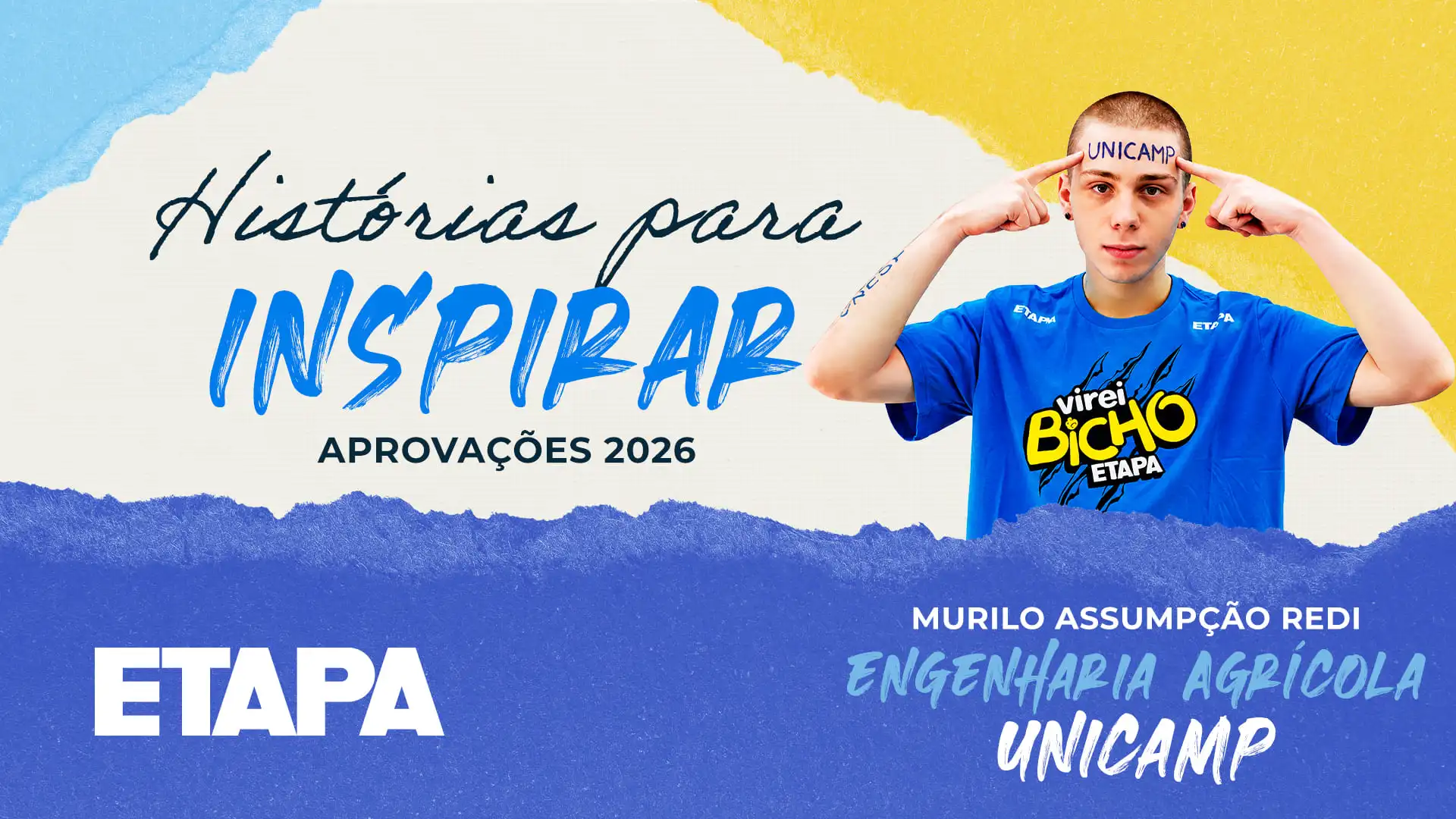 Murilo Assumpção Redi, ex-aluno do Curso Etapa, fala sobre sua preparação para o vestibular e sua aprovação em Engenharia Agrícola na Unicamp.