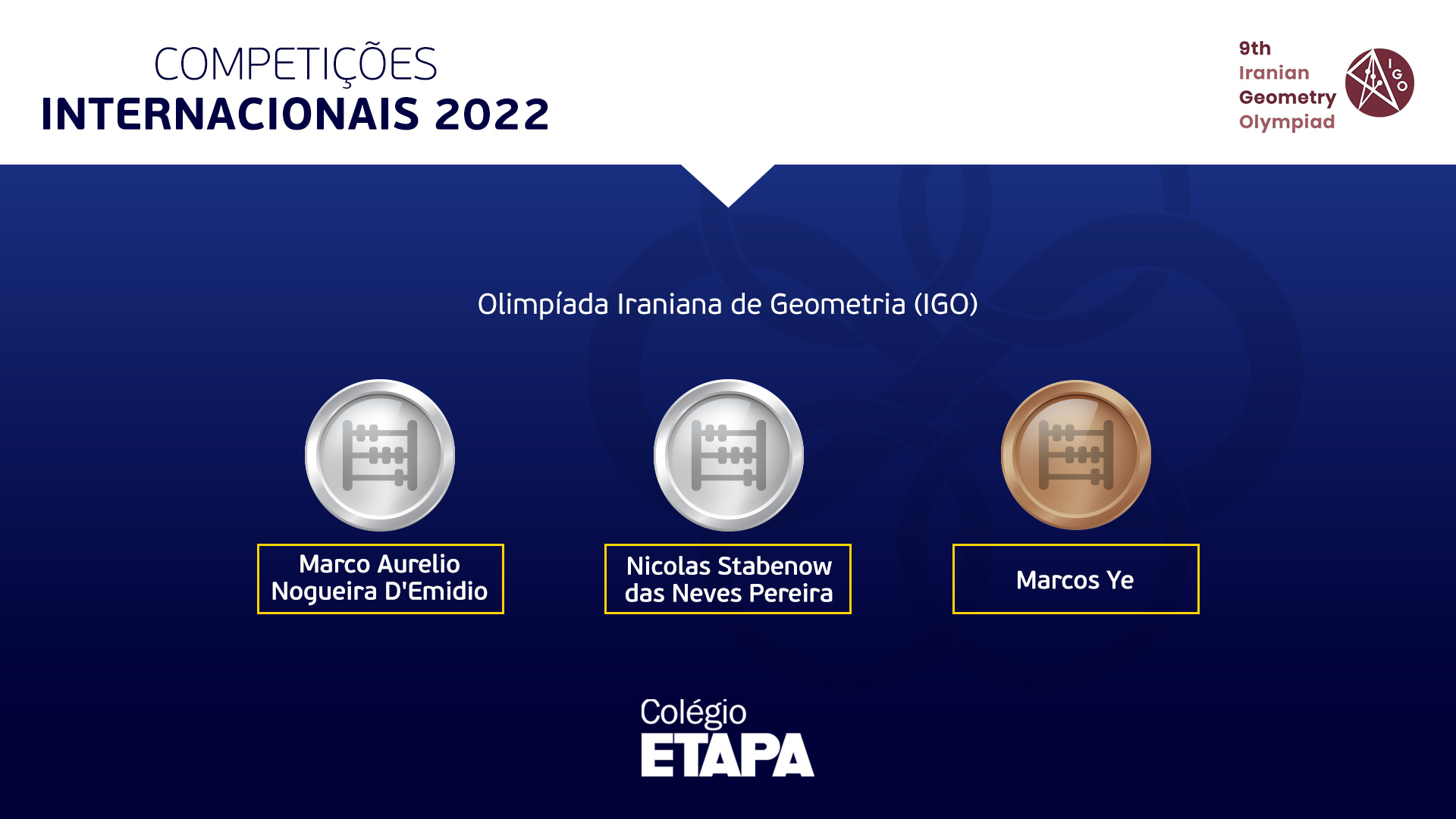 Três alunos do Colégio Etapa conquistaram medalhas na IGO 2022, que contou com a participação de mais de 8 mil competidores.
