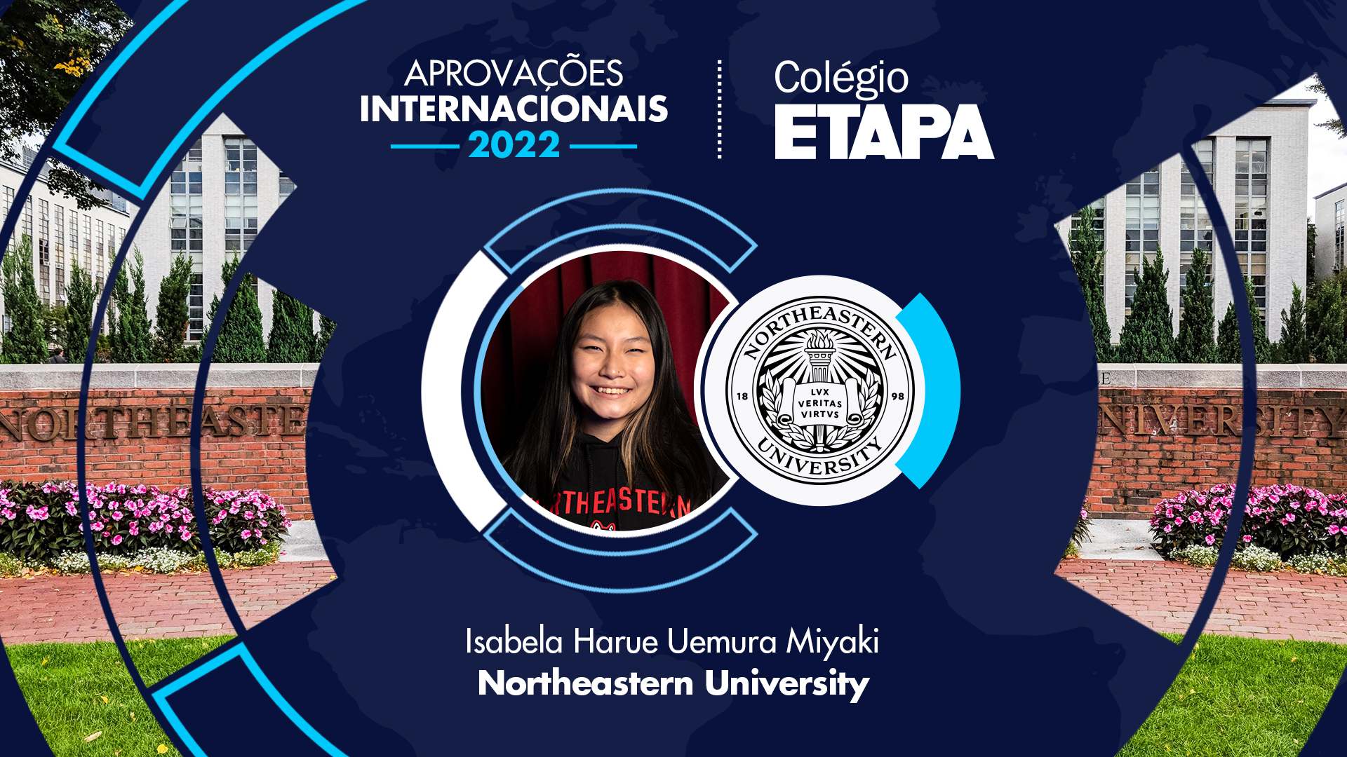 Isabela Harue Uemura Miyaki contou com o Setor Internacional do Etapa para o application e foi aprovada na Northeastern University.