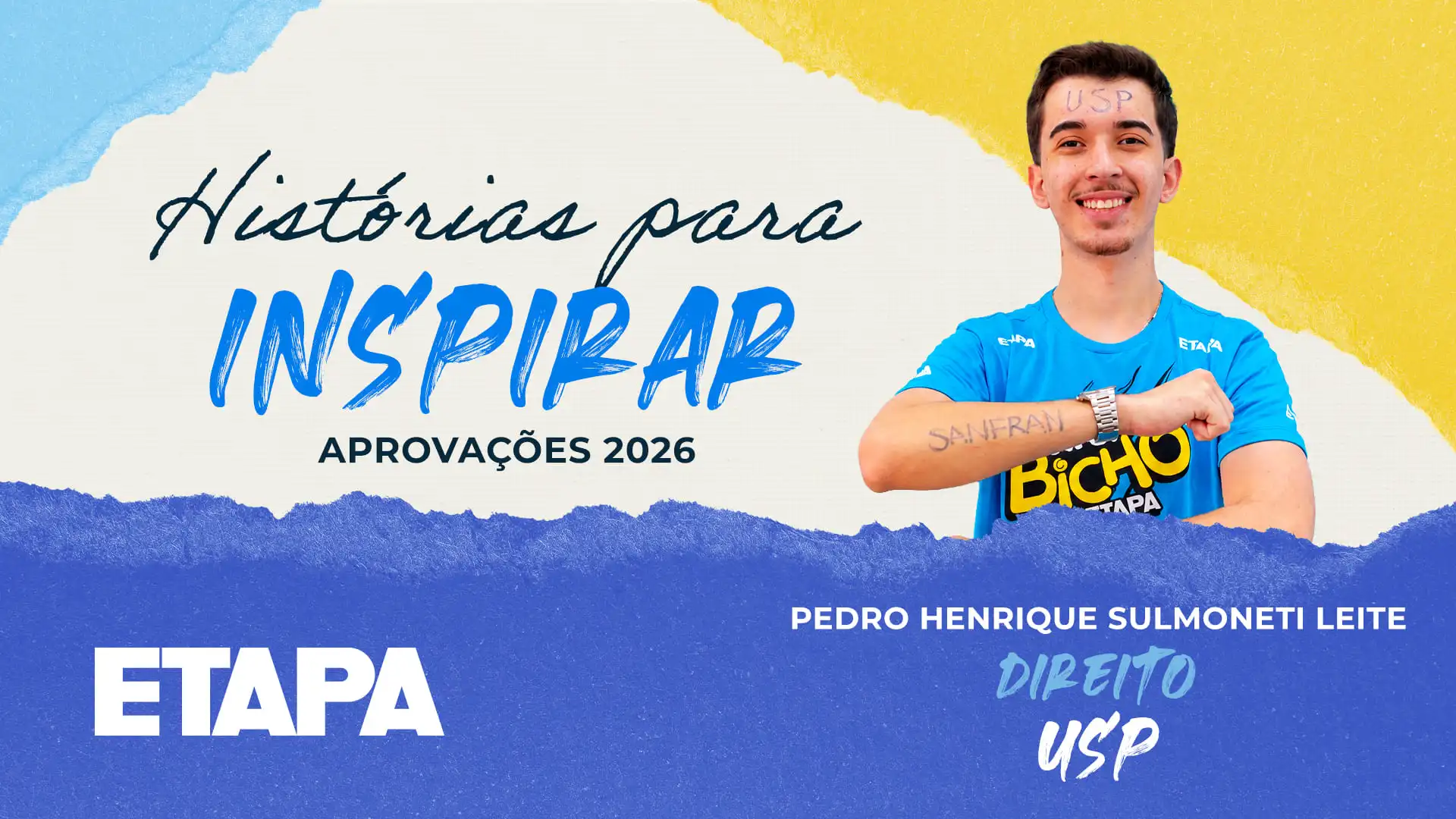 Pedro Henrique Sulmoneti Leite, aluno de Direito na USP, fala sobre o apoio do Curso Etapa em sua preparação para o vestibular.