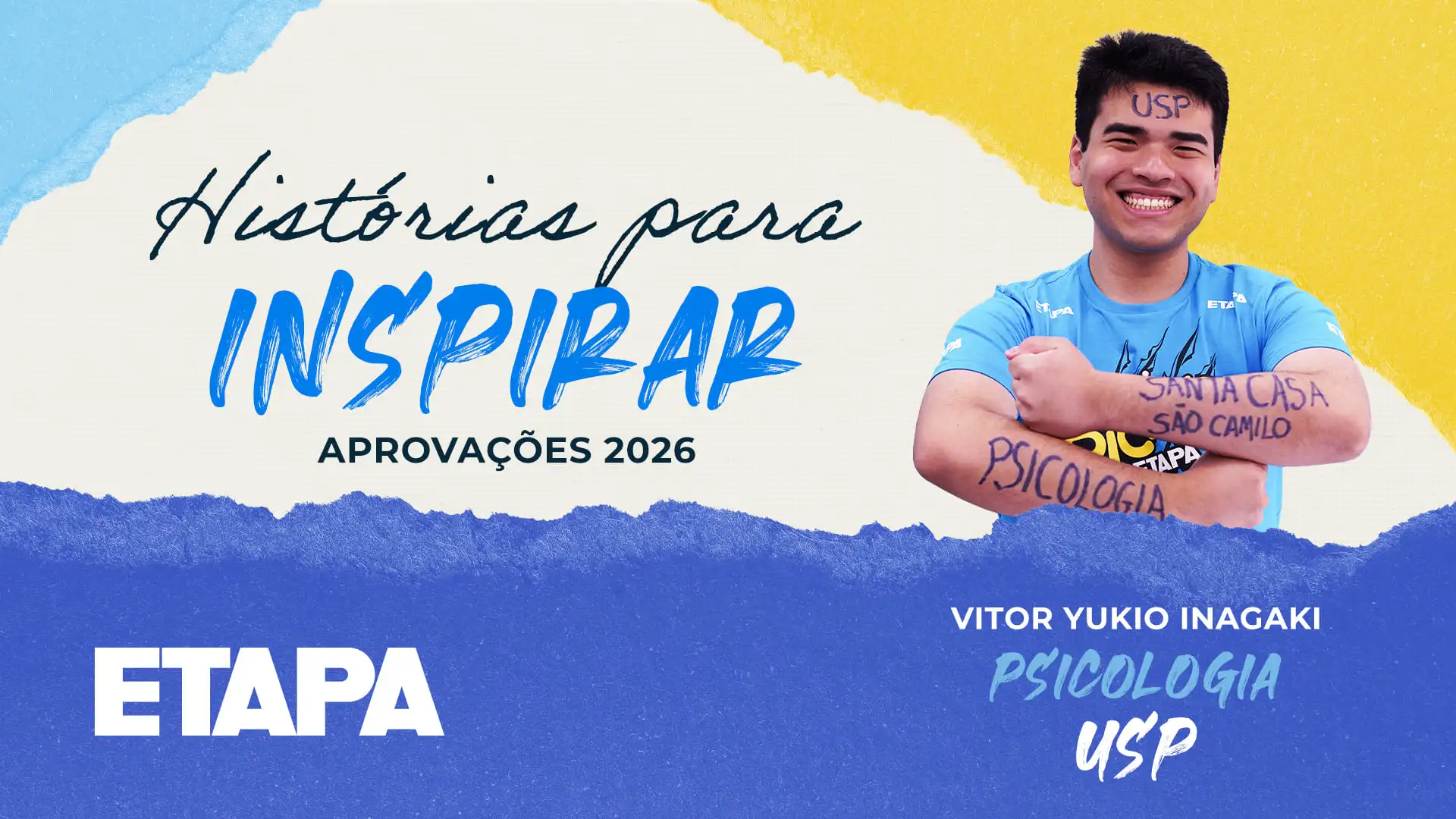 Vitor Yukio Inagaki, ex-aluno do Curso Etapa, fala sobre sua preparação para o vestibular e sua aprovação em Psicologia na USP.